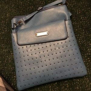 cute blue over the shoulder purse. smoke free home